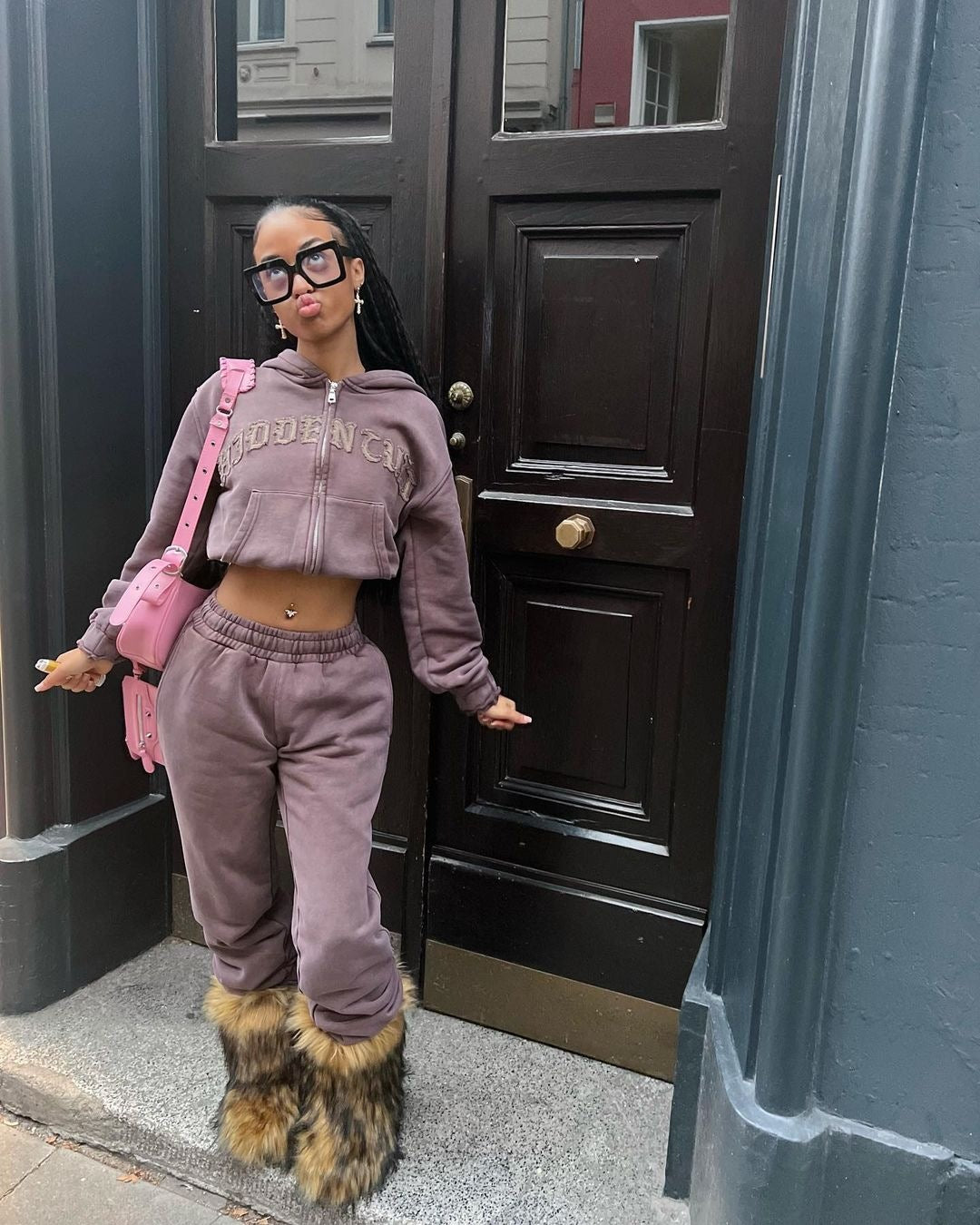 Women Zipper Printed Long Sleeve Top and Pant Two-piece Set 5