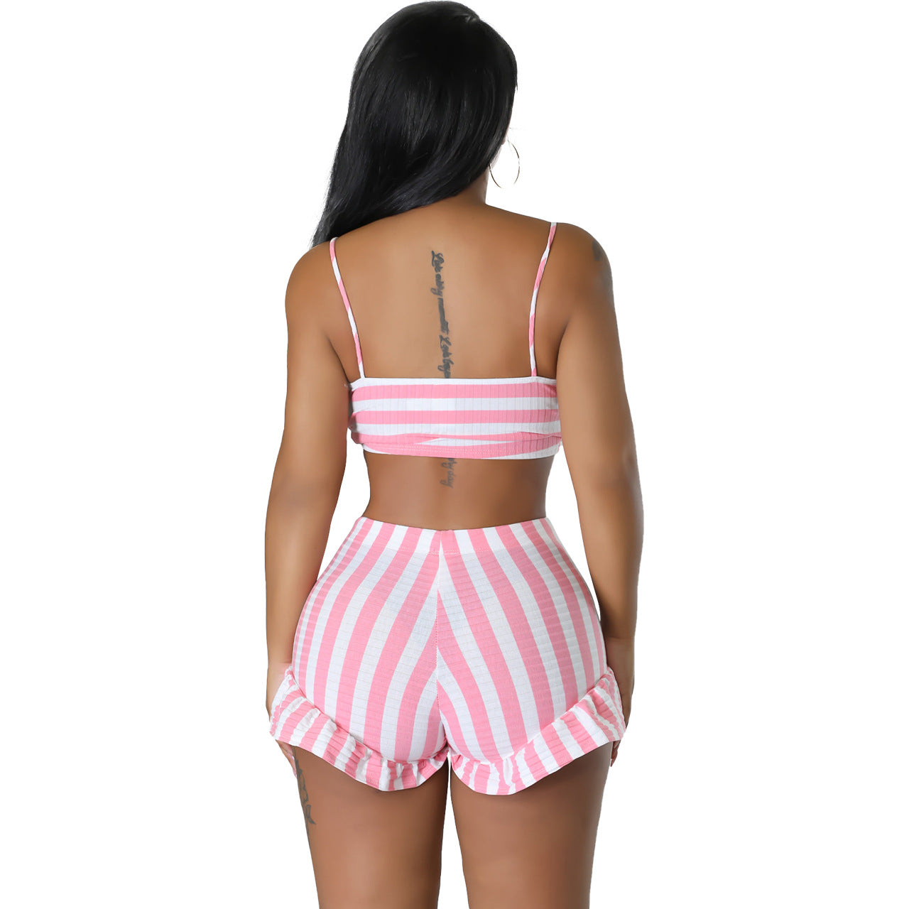 Women's Clothing Sexy Fashion Ribbed Stripe Two-Piece Shorts Set For Women 6