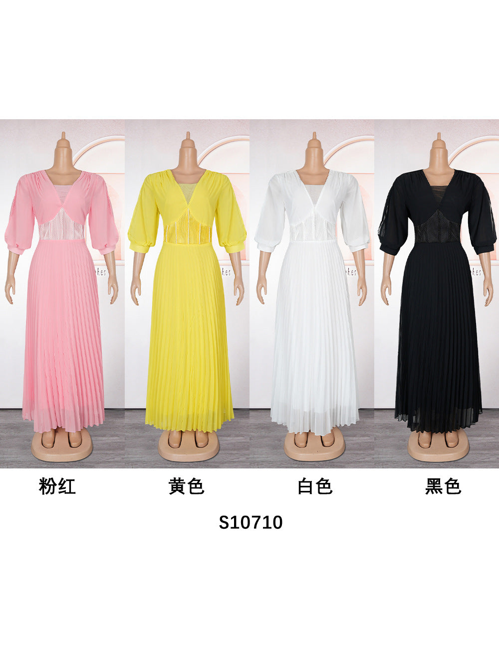 Plus Size African Women elegant v-neck pleated dress 9