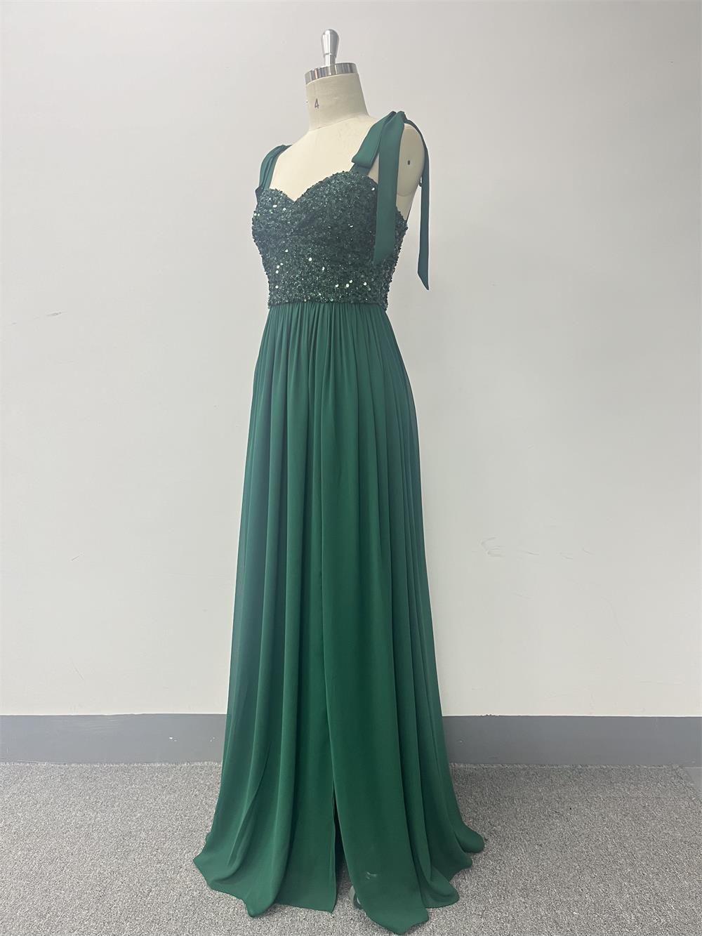 Women Sequin Patchwork Chiffon Backless Slit Party Prom Evening Dress 8