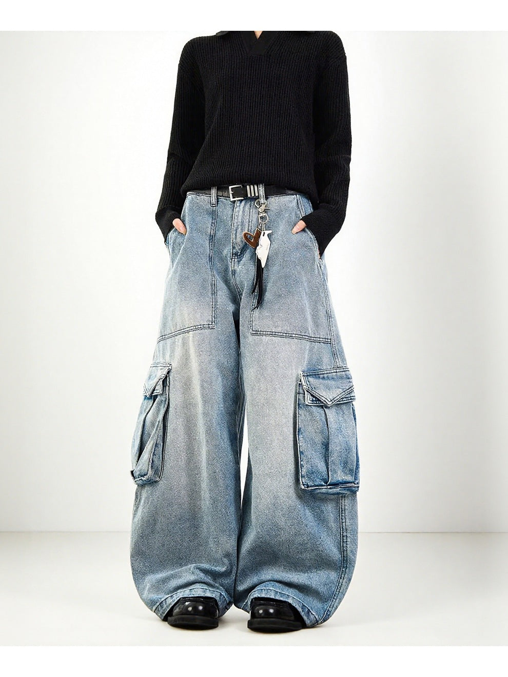 Plus-Size Women American Blue Cargo Denim Wide-Leg Pants 3