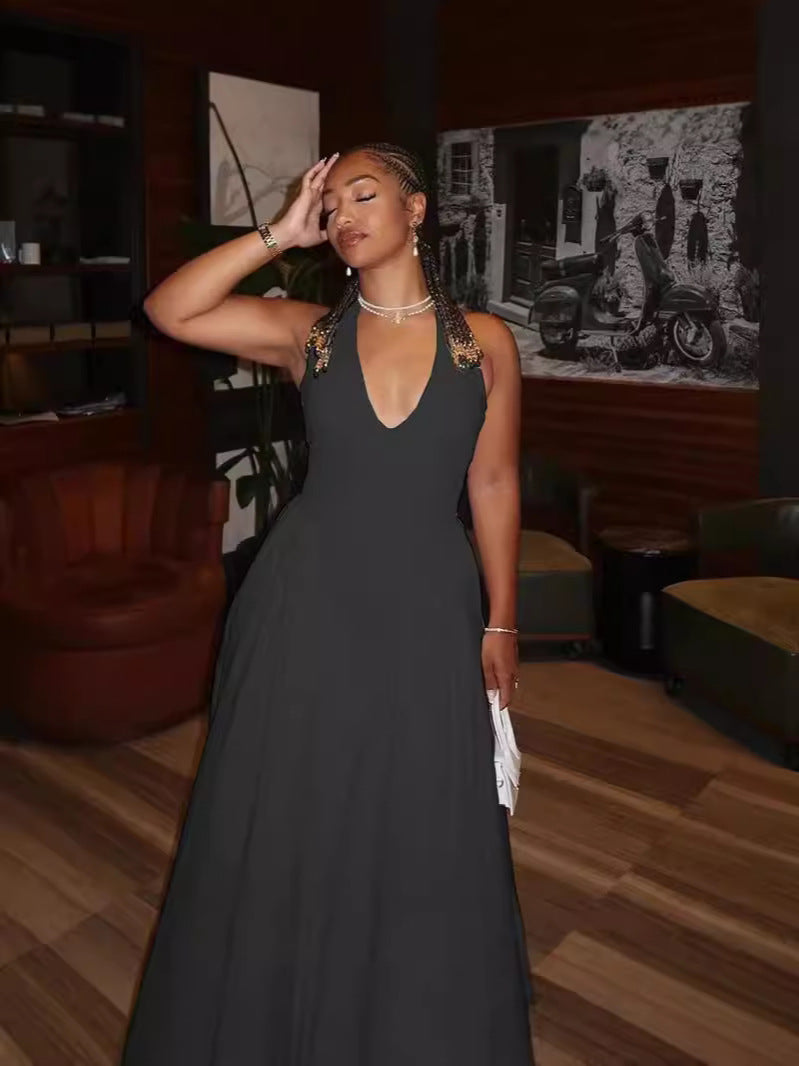 Women summer sexy v-neck Halter Neck lace-up sleeveless vest long dress dress 6