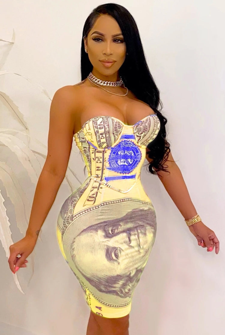 Summer Print Sexy Strapless Dollar Club Dress