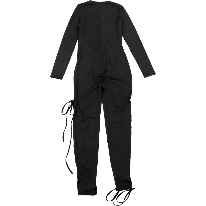 Women Fall/Winter Long-Sleeved Sexy Cutout Lace-Up Jumpsuit 27