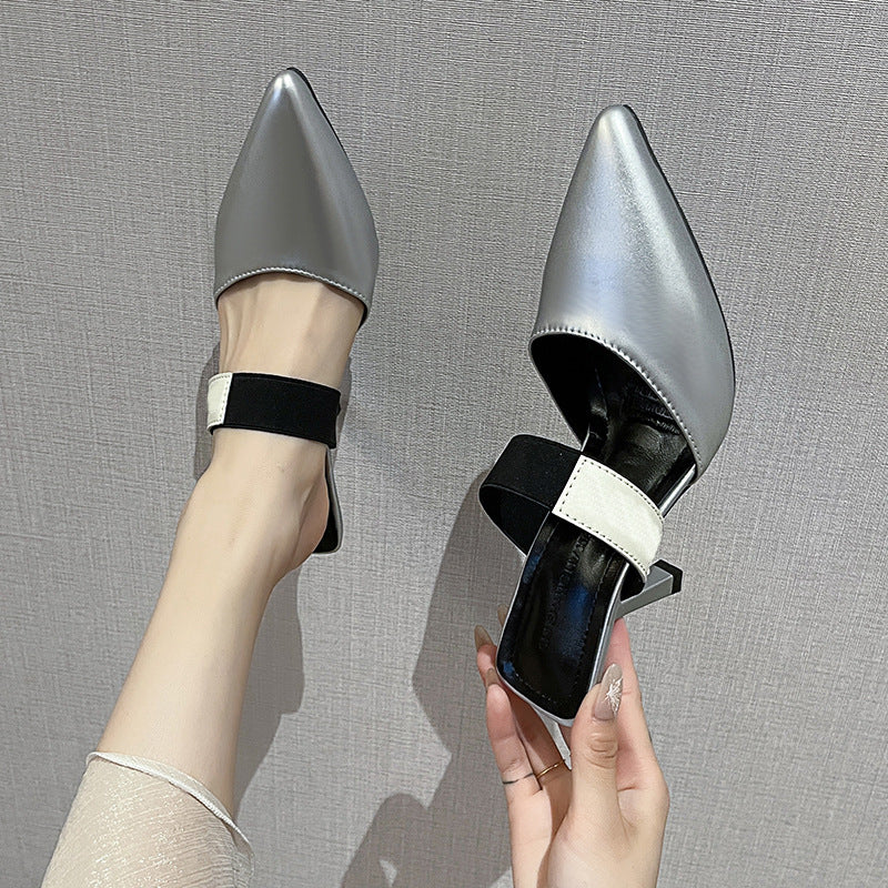 Plus Size Sandals Women's Summer Fashion Outdoor Wear Stiletto High Heels Pointed Toe Slipper 6