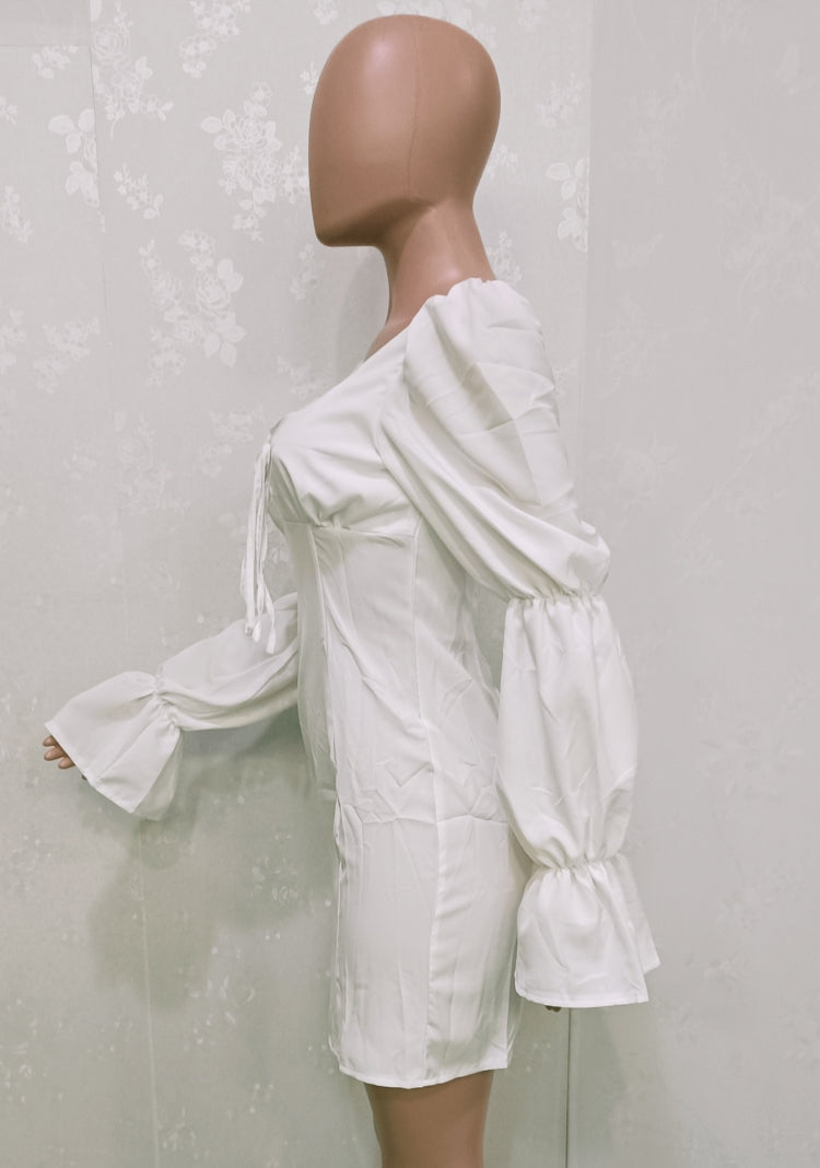 Autumn White Vintage Puff Sleeve Square Mini Dress 8