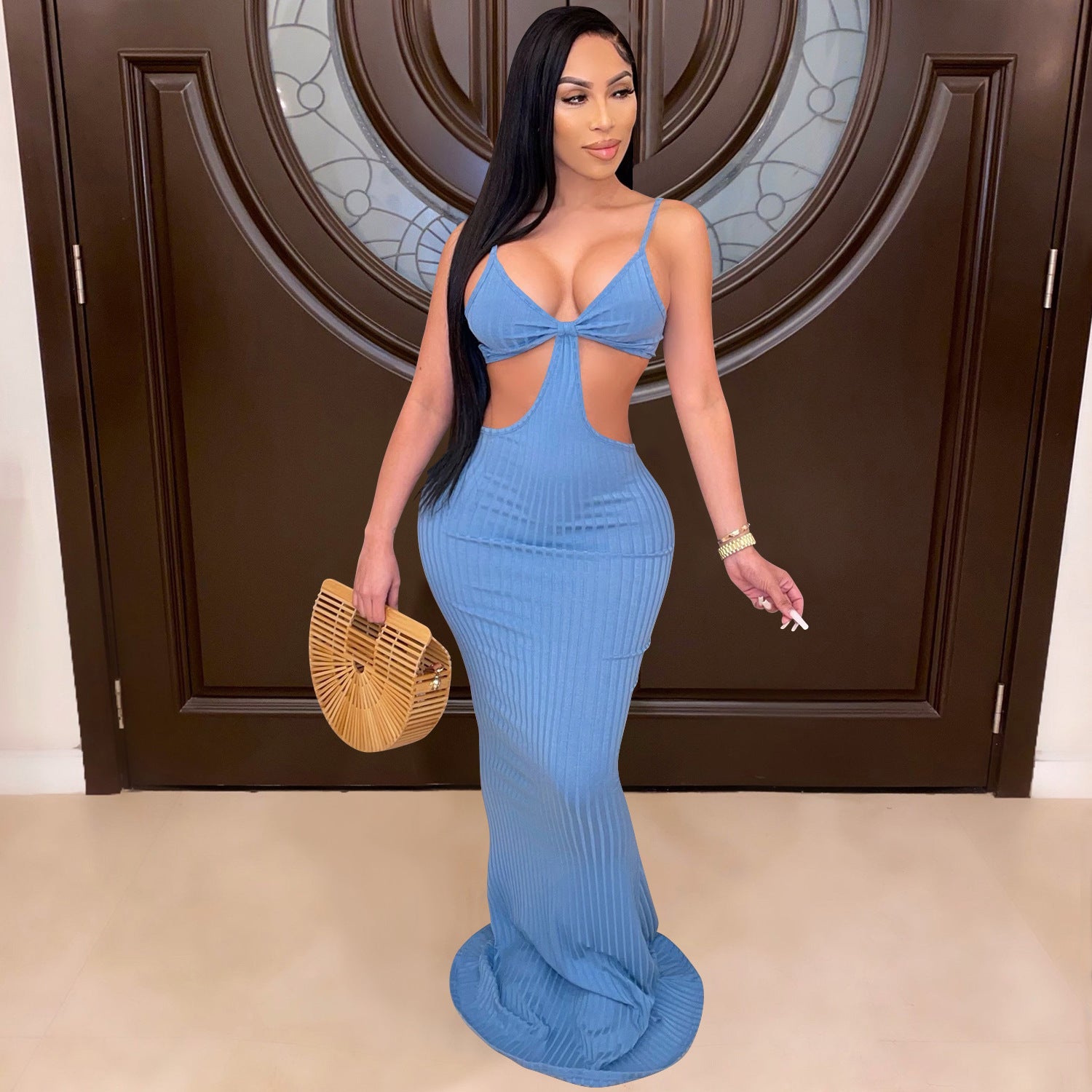 Sexy Knitted Strap Solid Color Dress for Women 14