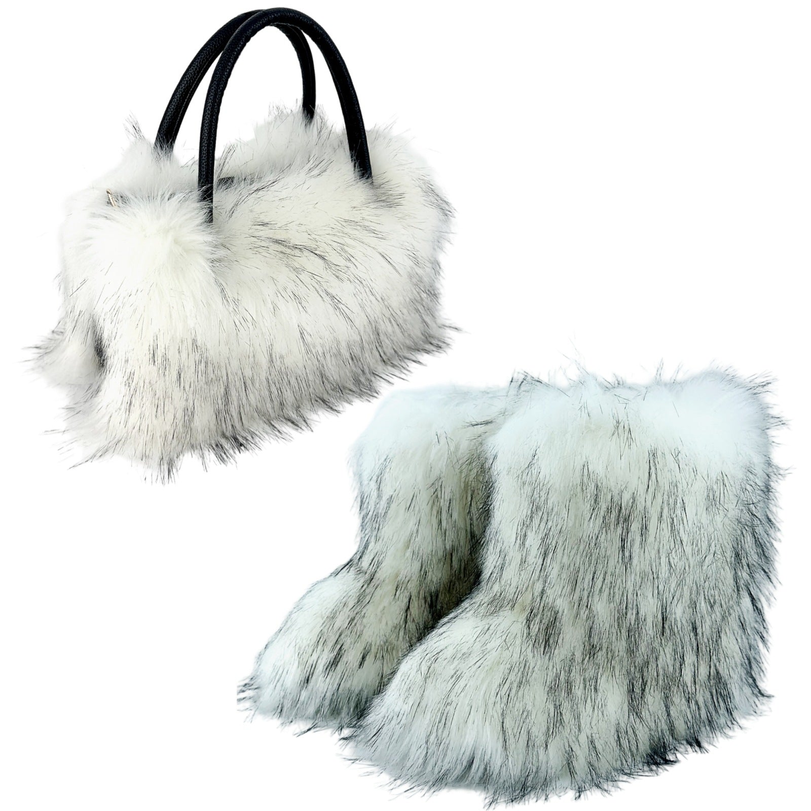 Women Spring Furry Mid-Tube Snow Boots Furry Tote Bag Two-Piece Set 9
