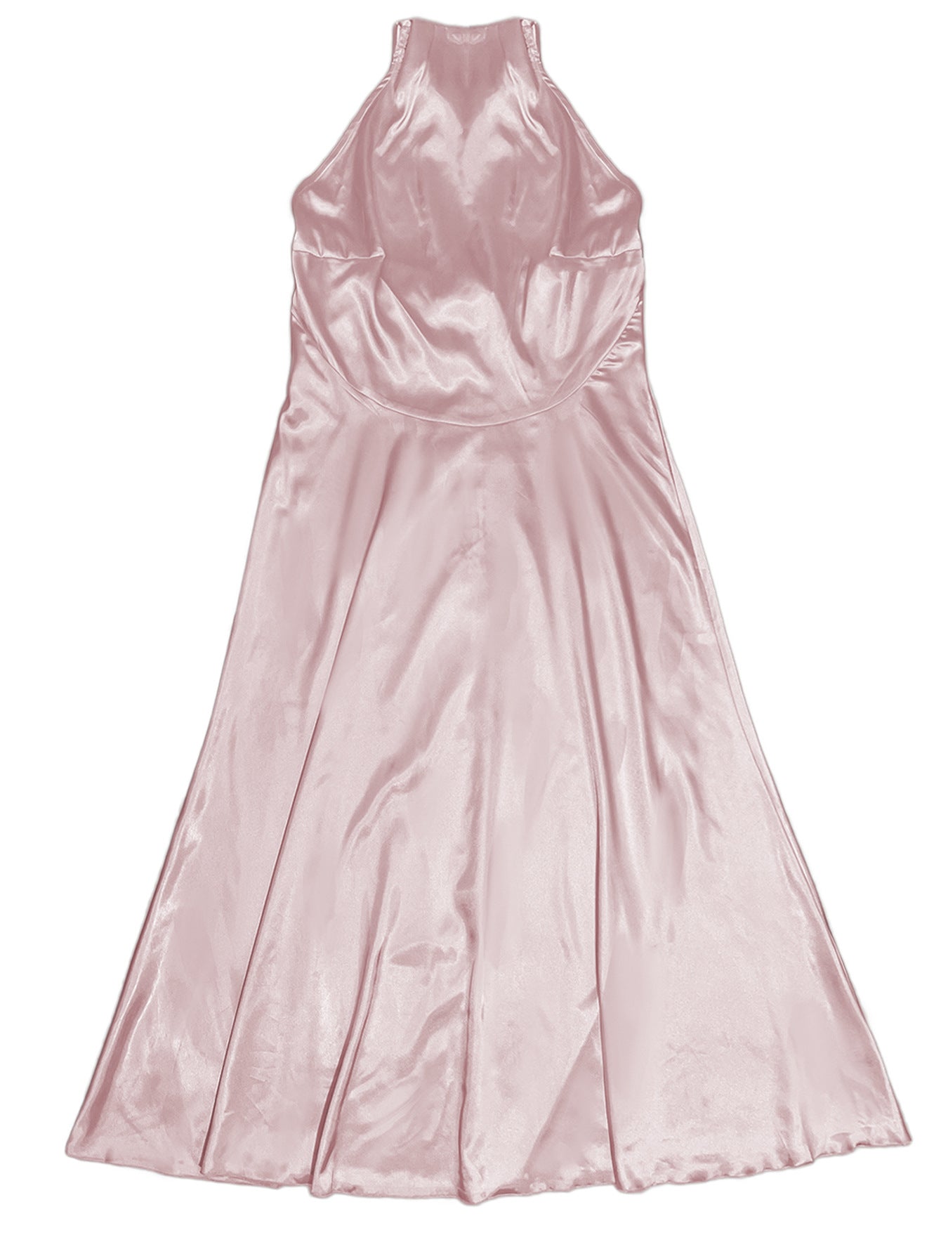 Pink Long Ball Gown Satin Halter Neck Low Back Evening Dress 5