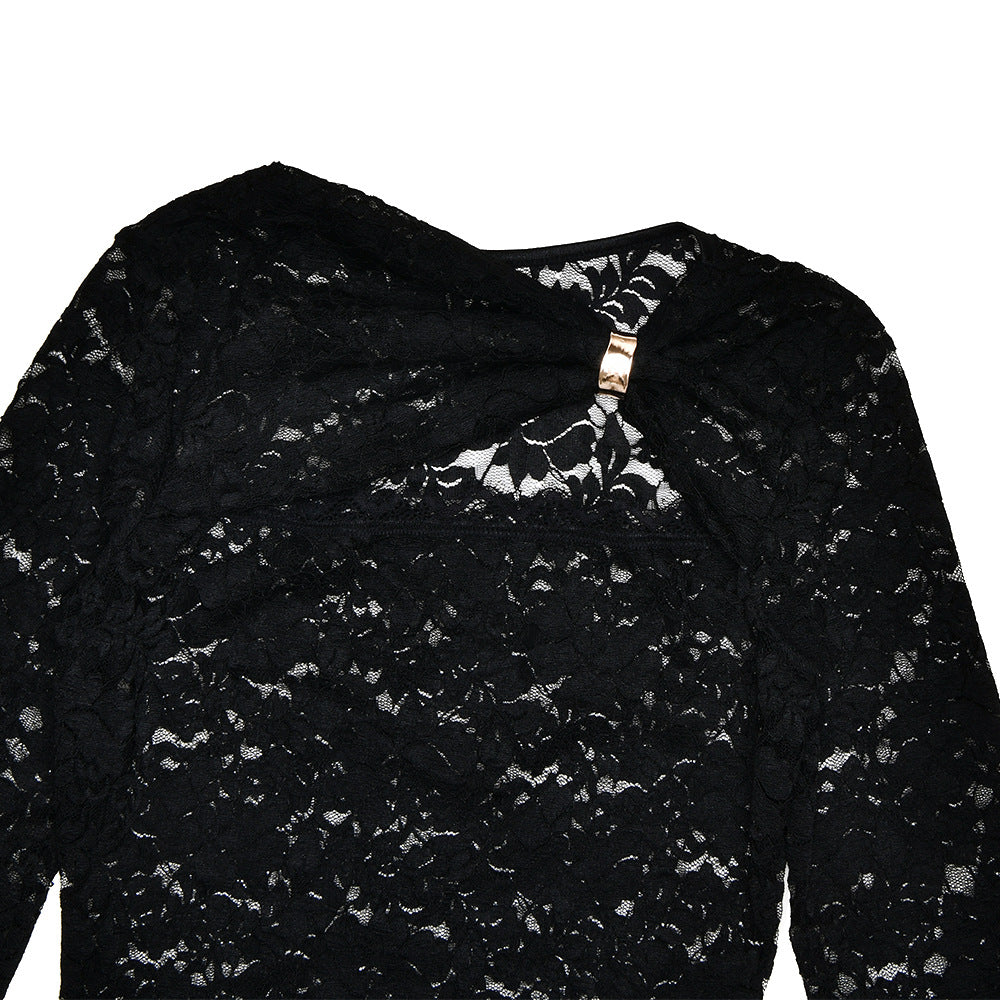 Women Summer Lace Sexy Hollow See-Through Bodycon Dress 9