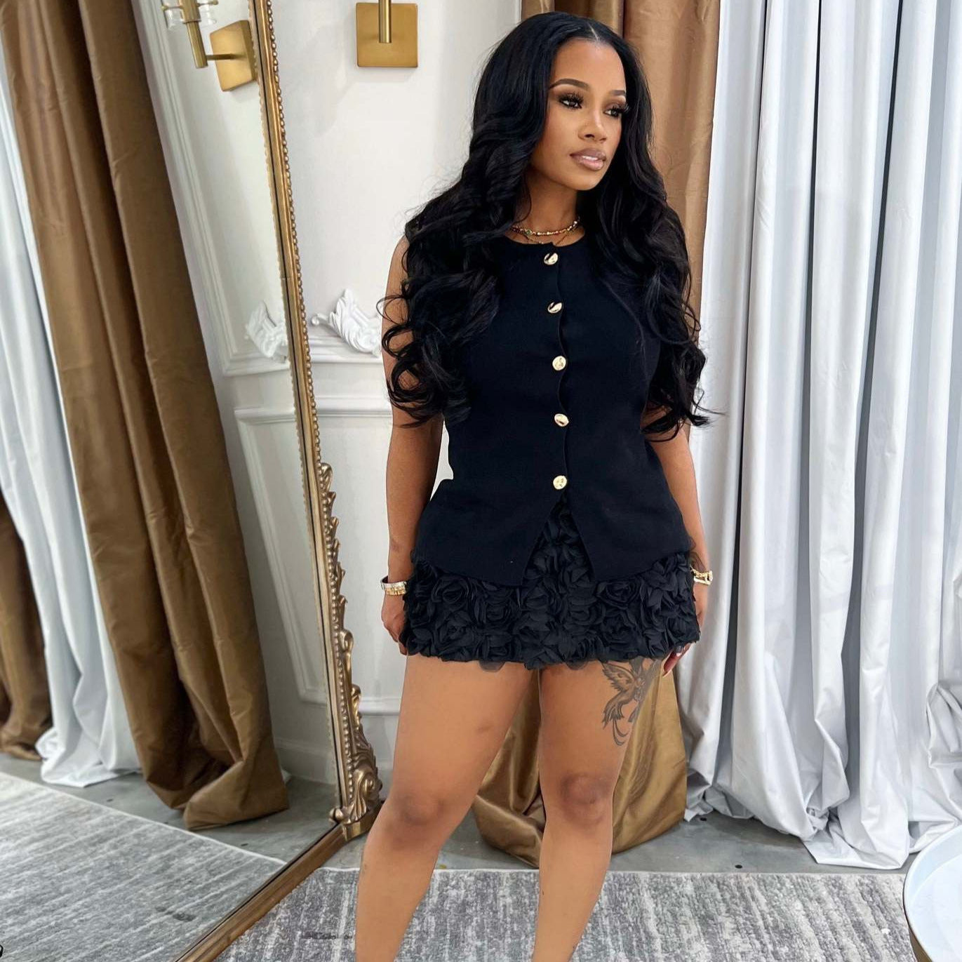 Women's Sleeveless Top Floral Bodycon Skirt Set 9