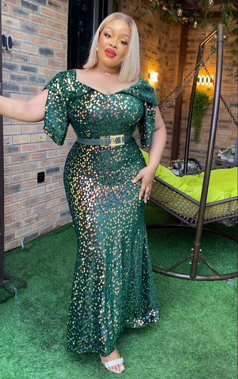 African Women's Clothing Plus Size Formal Party Dress Sequined Sexy Slim Dress 8