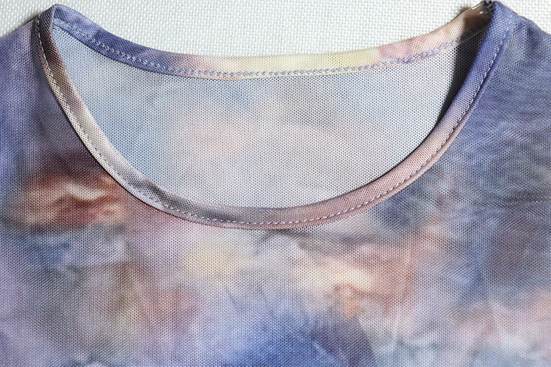 Women Round Neck See-Through Long Sleeve Character Print Bodysuit and Mini Skirt Two-Piece Set 12