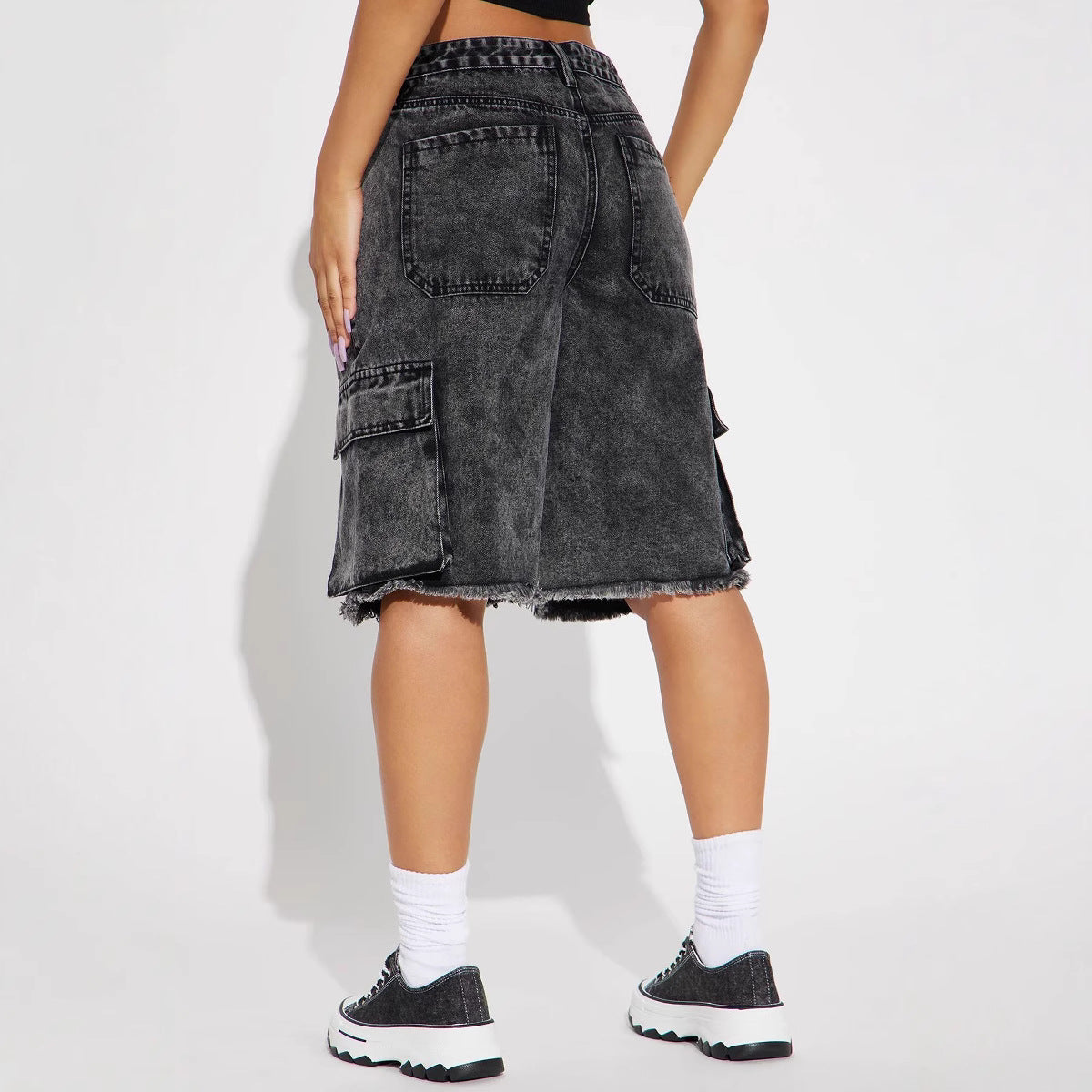 Summer Street Washed Women's Straight Denim Midi Shorts 3