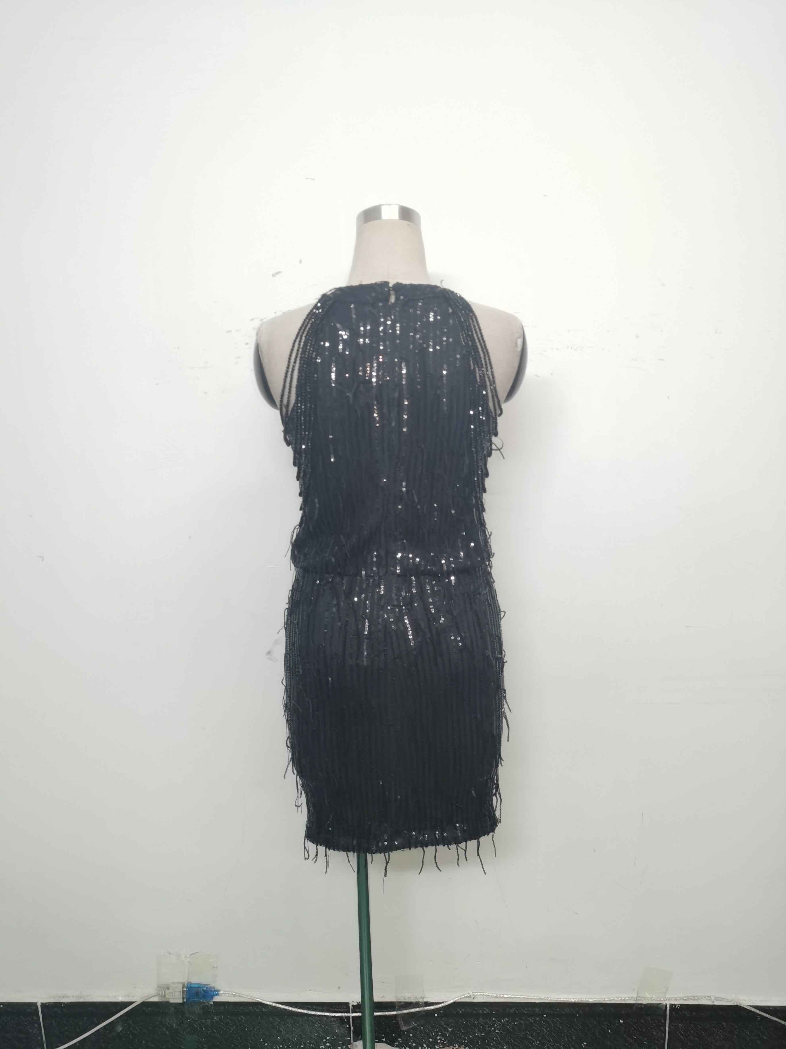 Women Tassel Sequin Halter Neck Beaded Evening Dress 11