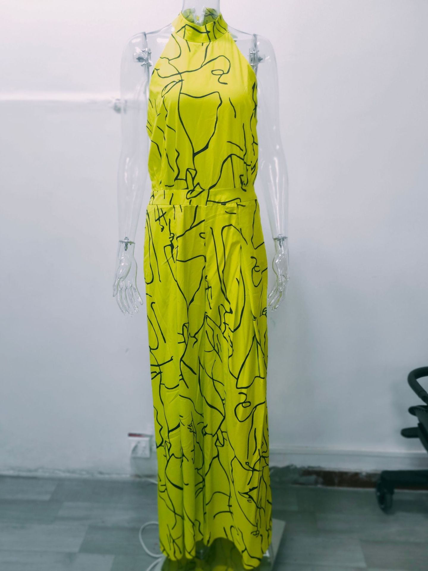 Summer Women Elegant Lace-Up Sleeveless Halter Neck Print Jumpsuit 43