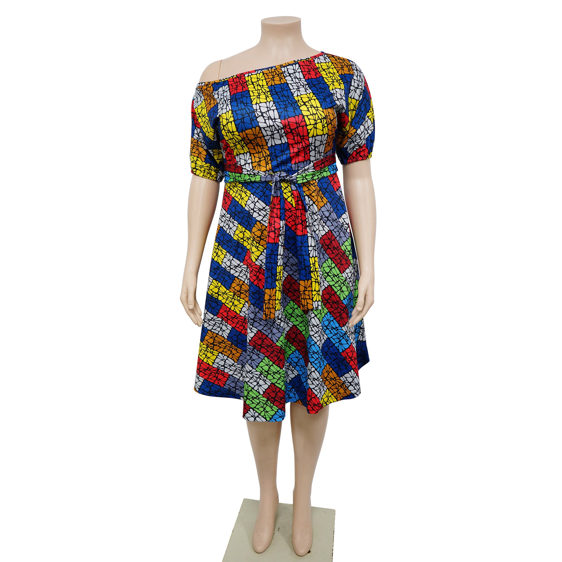 Women's Spring Summer Style Fashion Chic Belt African Plus Size A-Line Dress 10