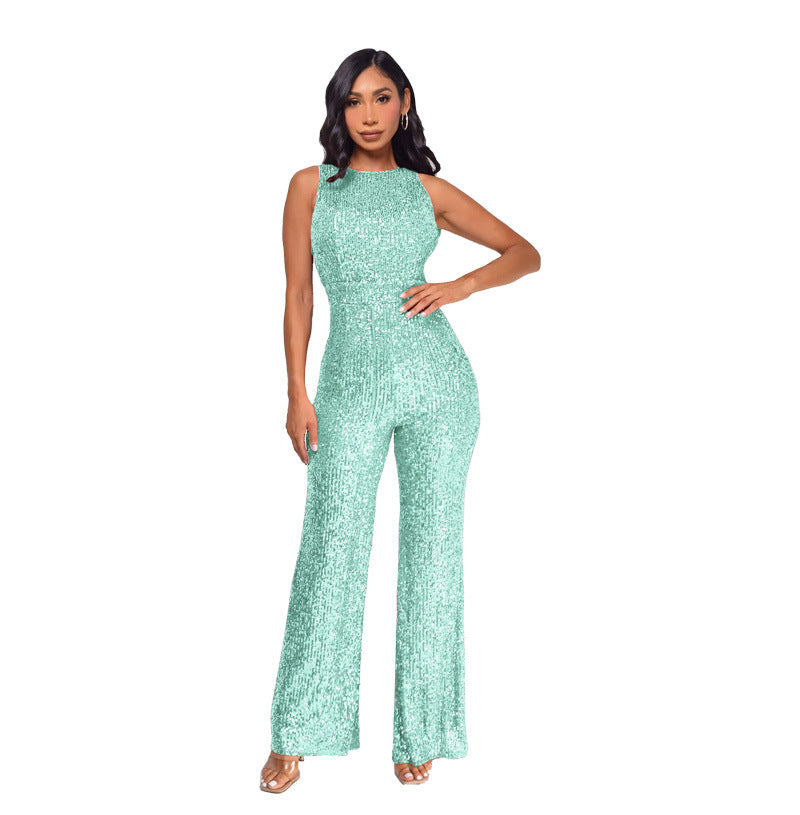 Sleeveless Sequin Round Neck Slim Fit Women's Jumpsuit 35