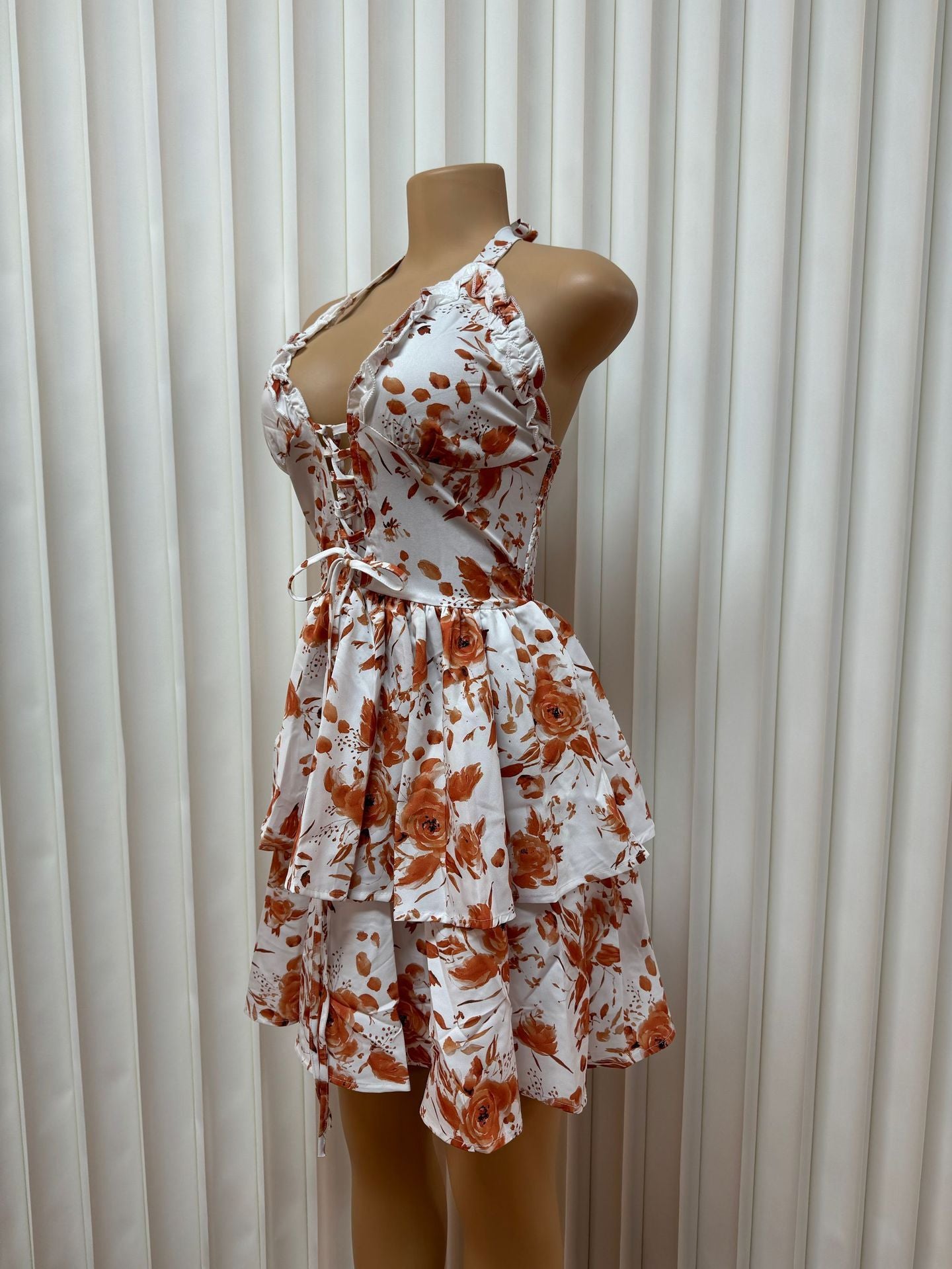 Printed Halter Neck Low-Cut Sexy Lace-Up Low-Back Dress for Women 5