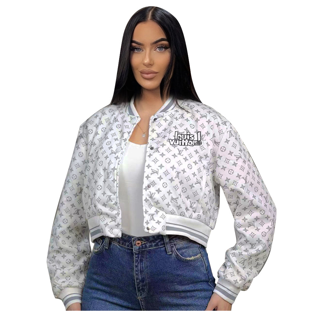 Women Fall/Winter Casual Printed Embroidered Baseball Jacket 7