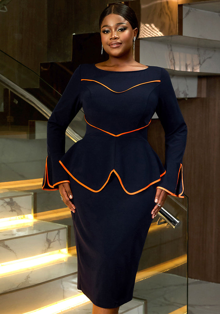 Women African U-neck Bell Bottom Sleeve Contrast Color Bodycon Dress