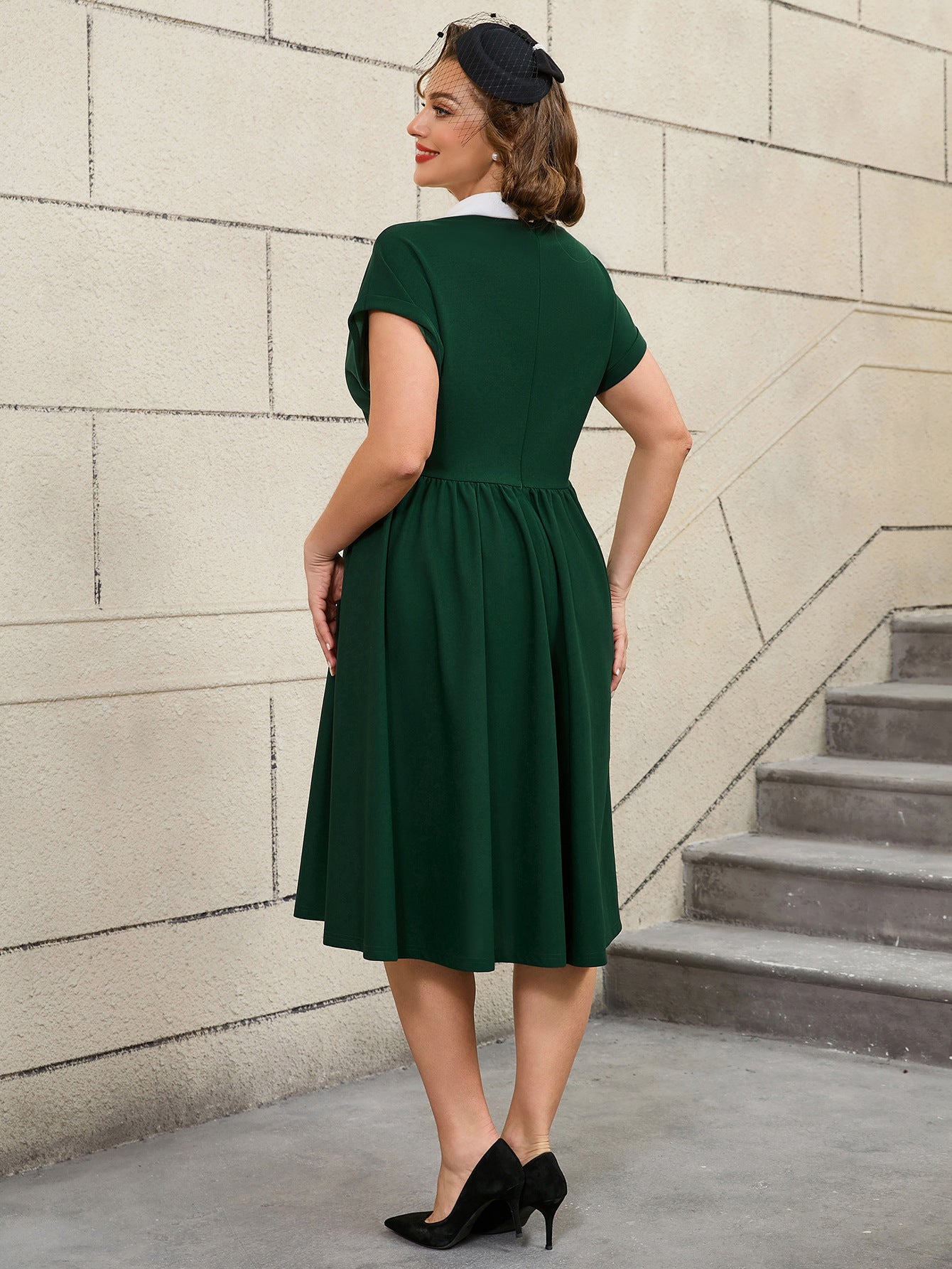 Plus Size Retro Peter Pan Collar Cocktail Elegant A-Line Dress 3