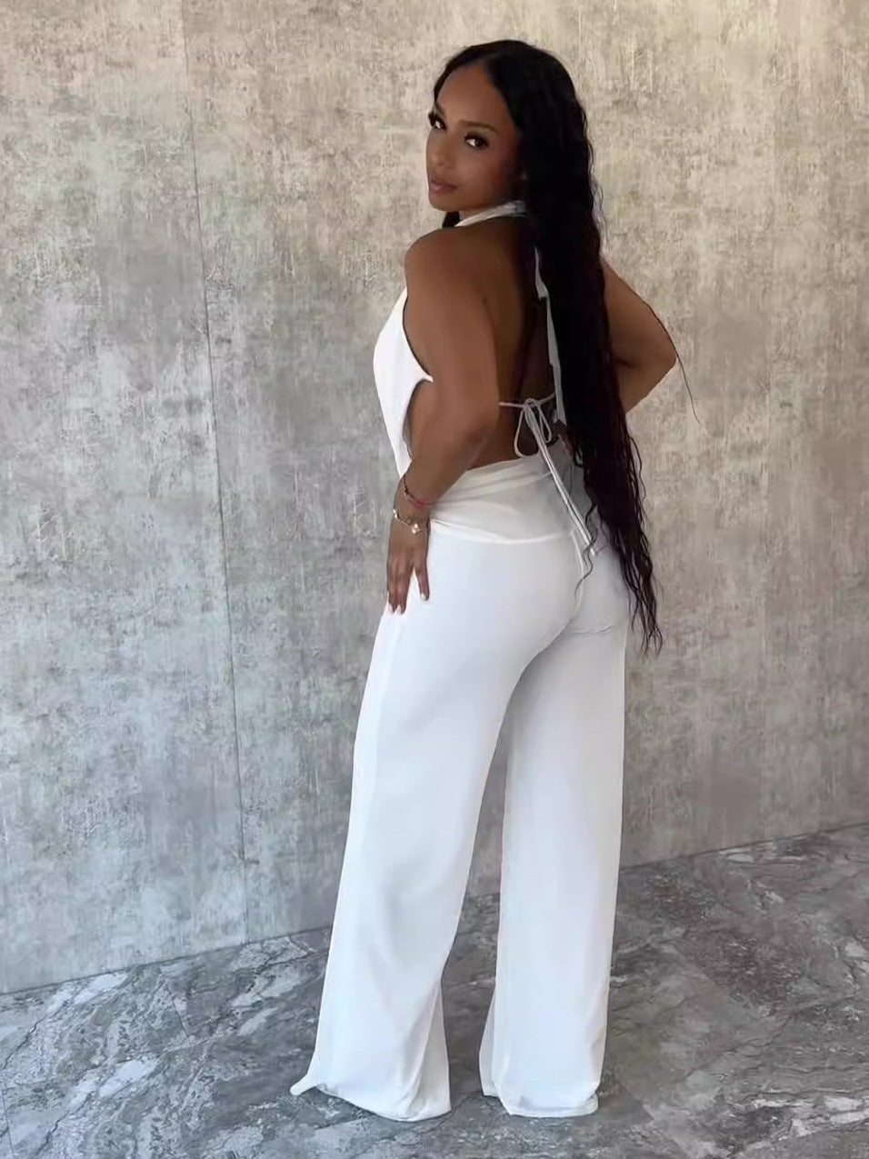 Women's Sexy Halter Neck Back Tie-Detail Sheer Mesh Two-Piece Pants Set 5