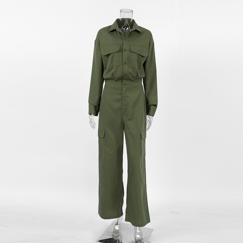 Women American long-sleeved Cargo Jumpsuit 11