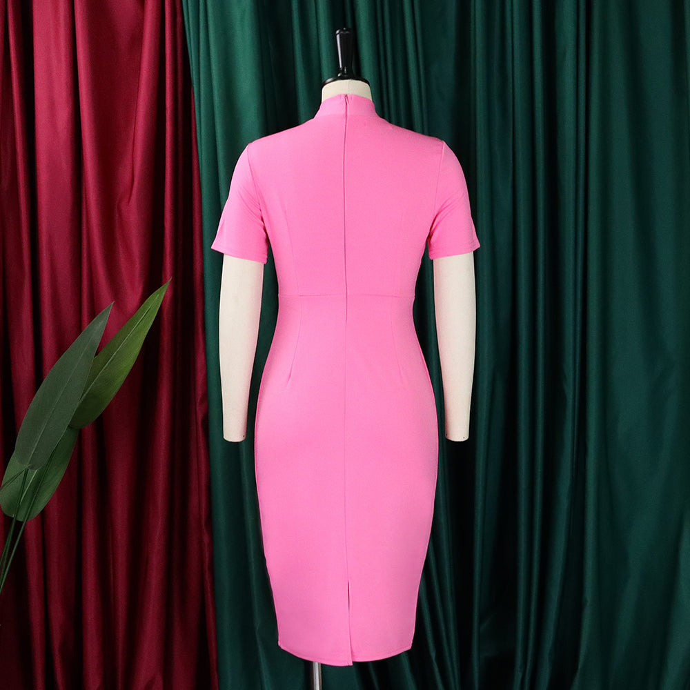 Women's Fashion Short Sleeve Lace-Up Slim Pencil Vocation Chic Dress 17