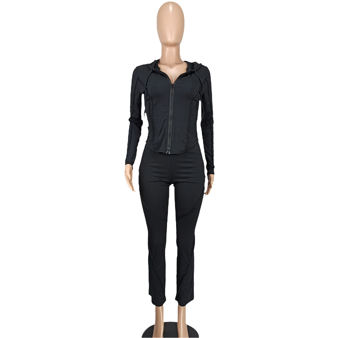 Women's Fashion Casual Ribbed Hooded Two-Piece Pants Set 15