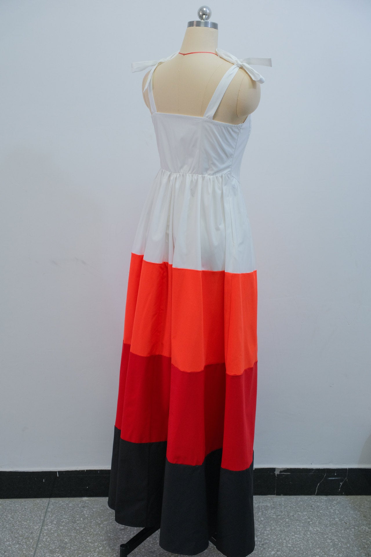 Women Spring Bow Suspender Color Block Dress 6