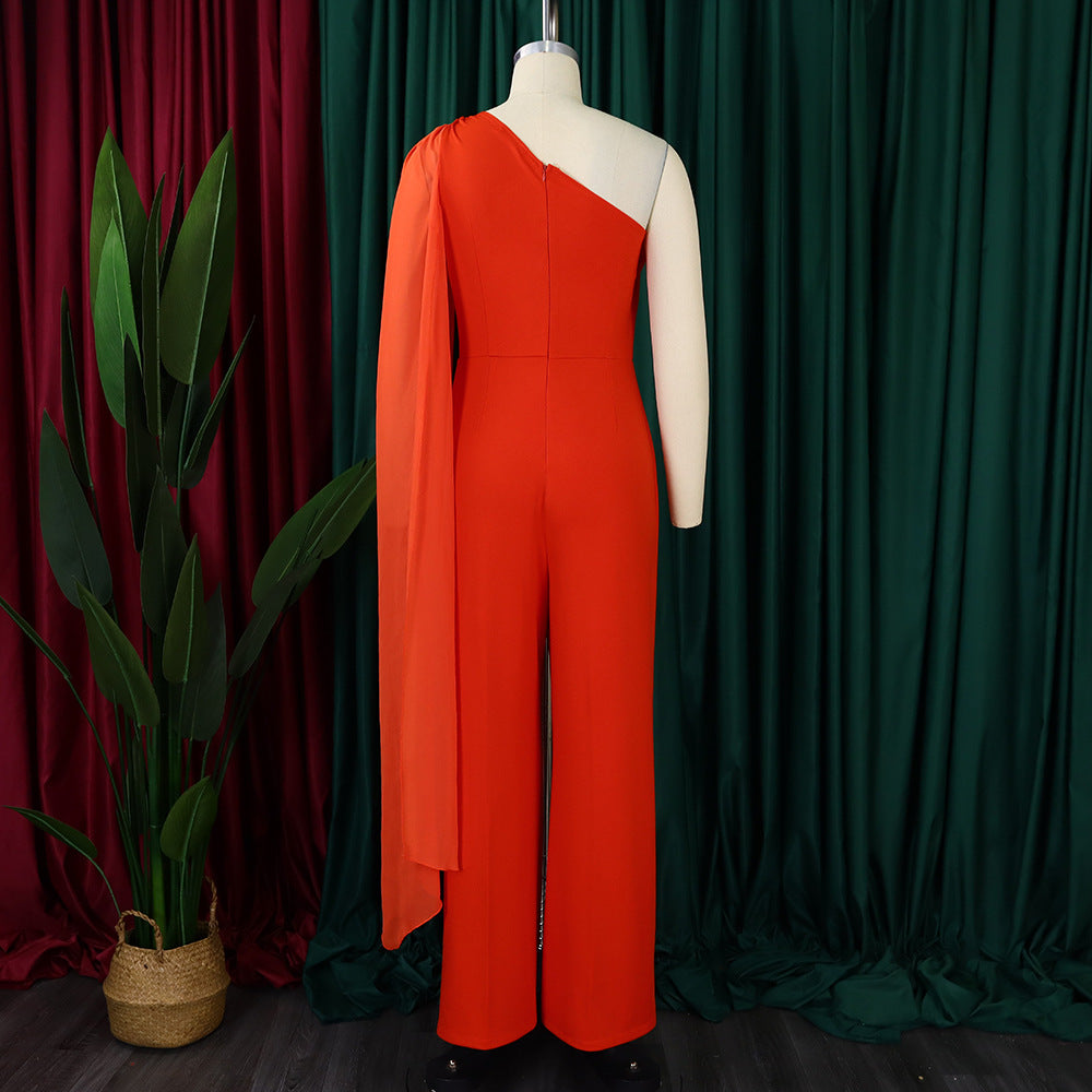 African Women's Solid Color Sexy One Shoulder Formal Party Fashion Jumpsuit 46
