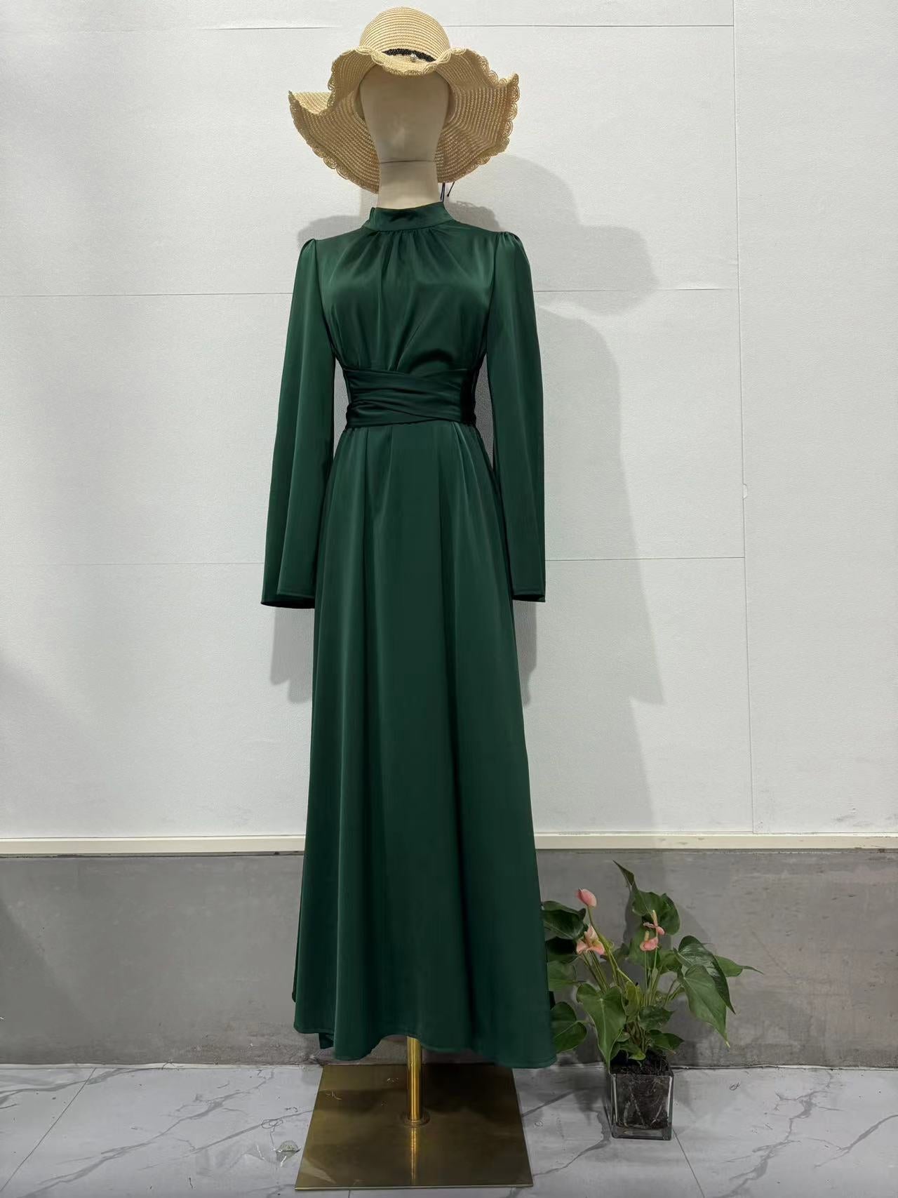 Women Lace-Up Solid Long Sleeve Dress 11