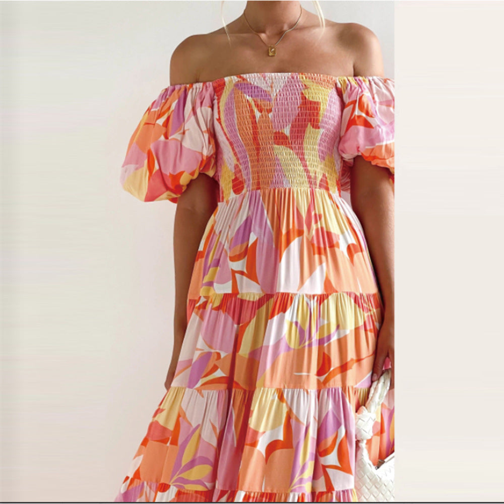 Women Boho Print Off Shoulder Holidays Oversized Dress 7