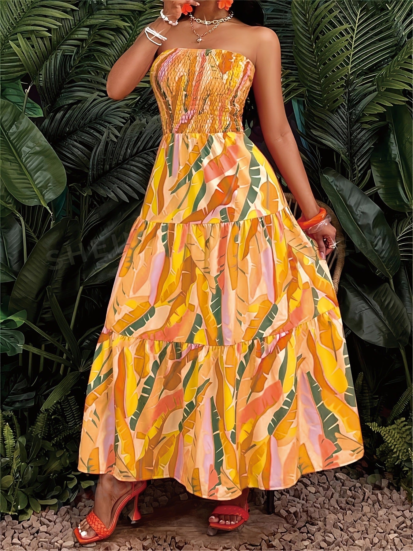 Women Summer Career Sleeveless Printed Strap Dress 5