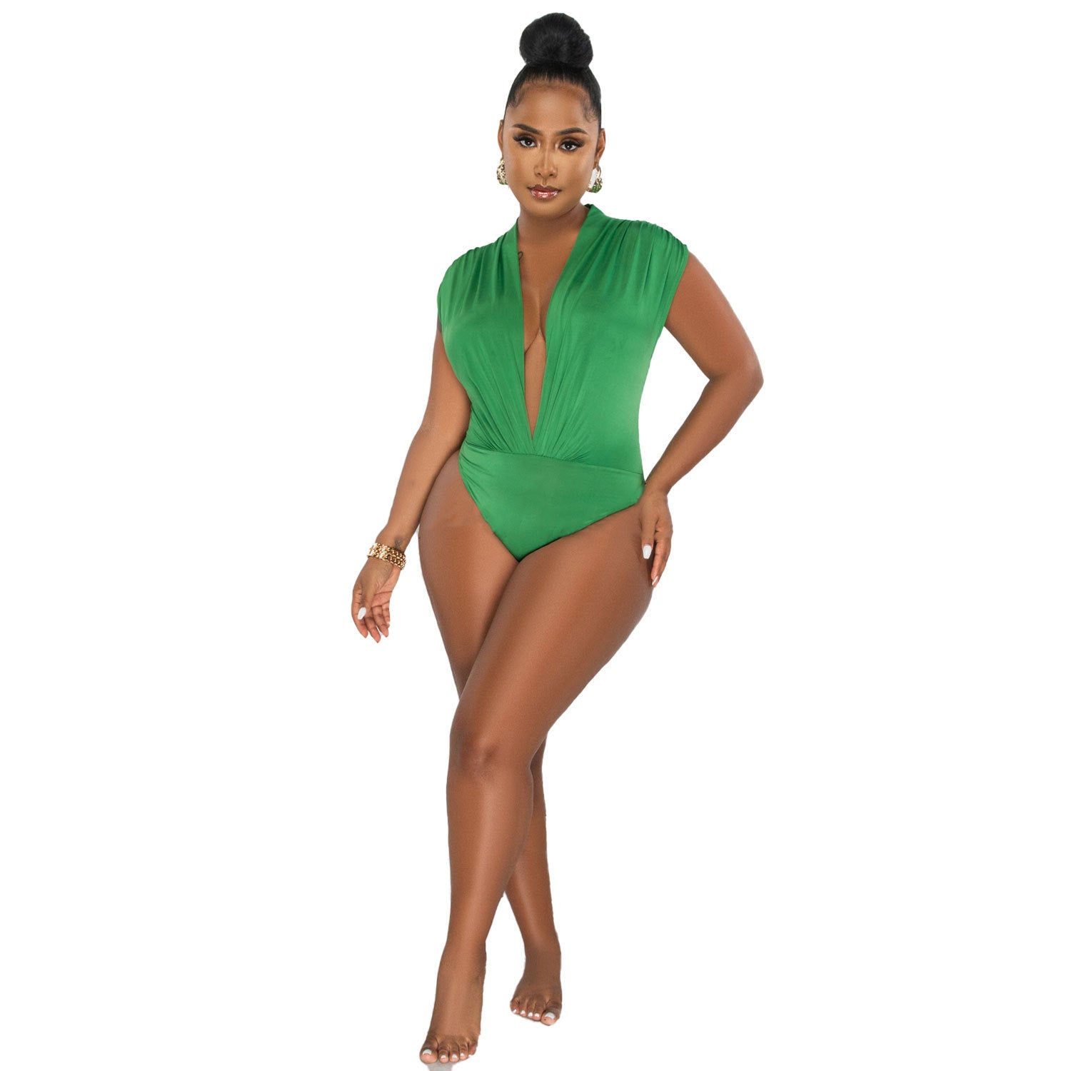 Sexy Solid Deep V-Neck Sleeveless Bodysuit And Skirt Two-Piece Nightclub Dress 13