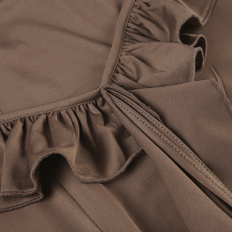 Autumn Fashion Casual Women's Solid Color Ruffled Ribbon Knitting Slim Flared Trousers 12