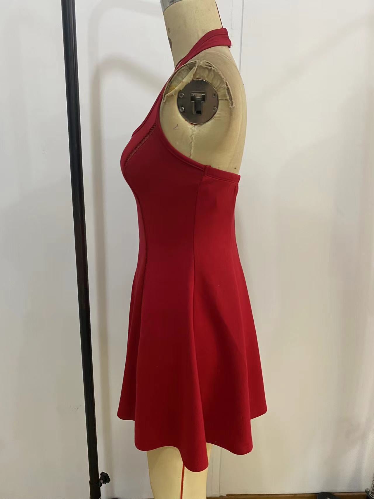 Women's Solid Color Halter Neck Lace-Up Strapless Hollow Patchwork Slim Waist Low Back Cocktail Dress 8