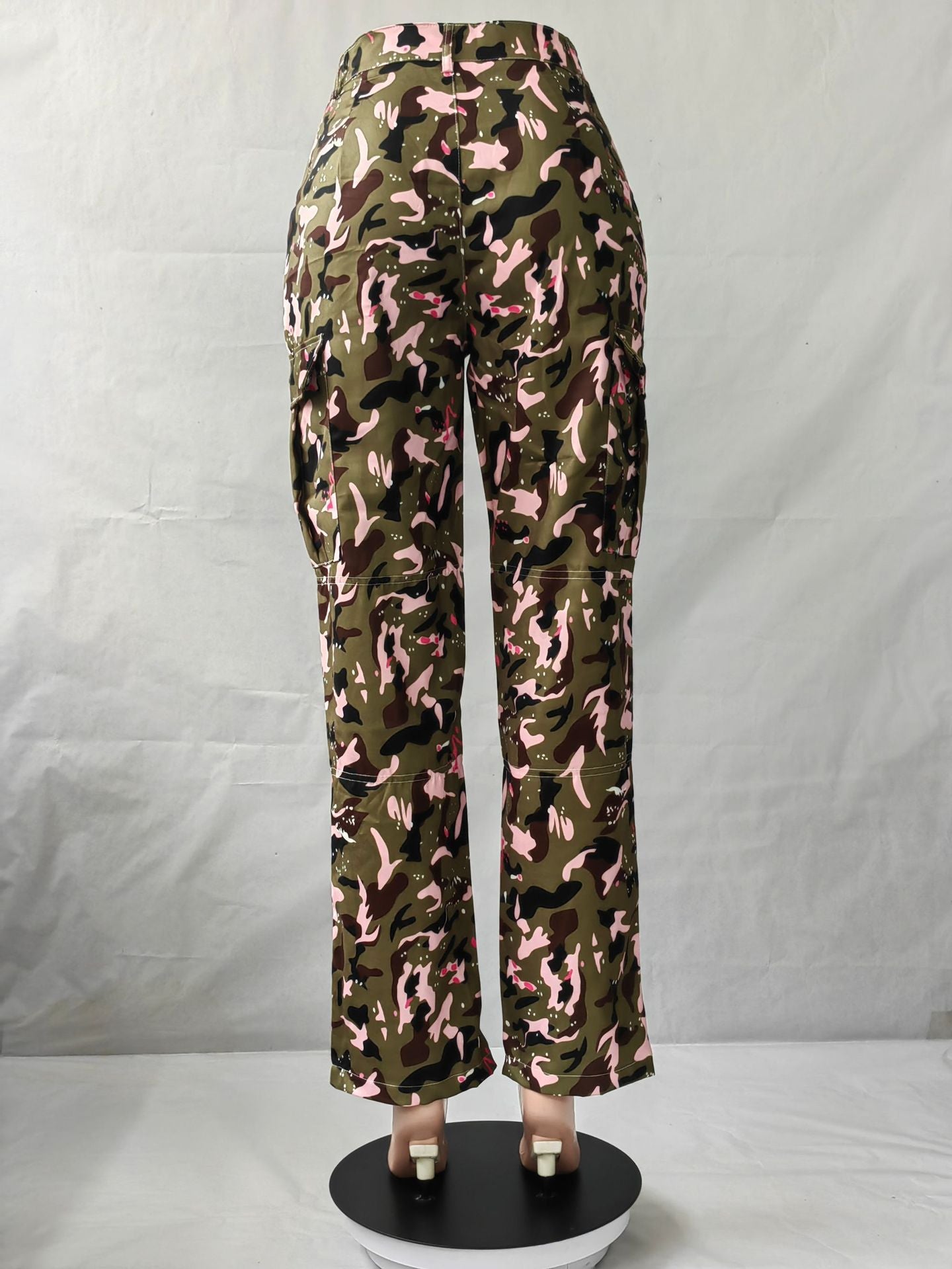 Women's Fashion High Waist Camo Pocket Multicolor Pants 12