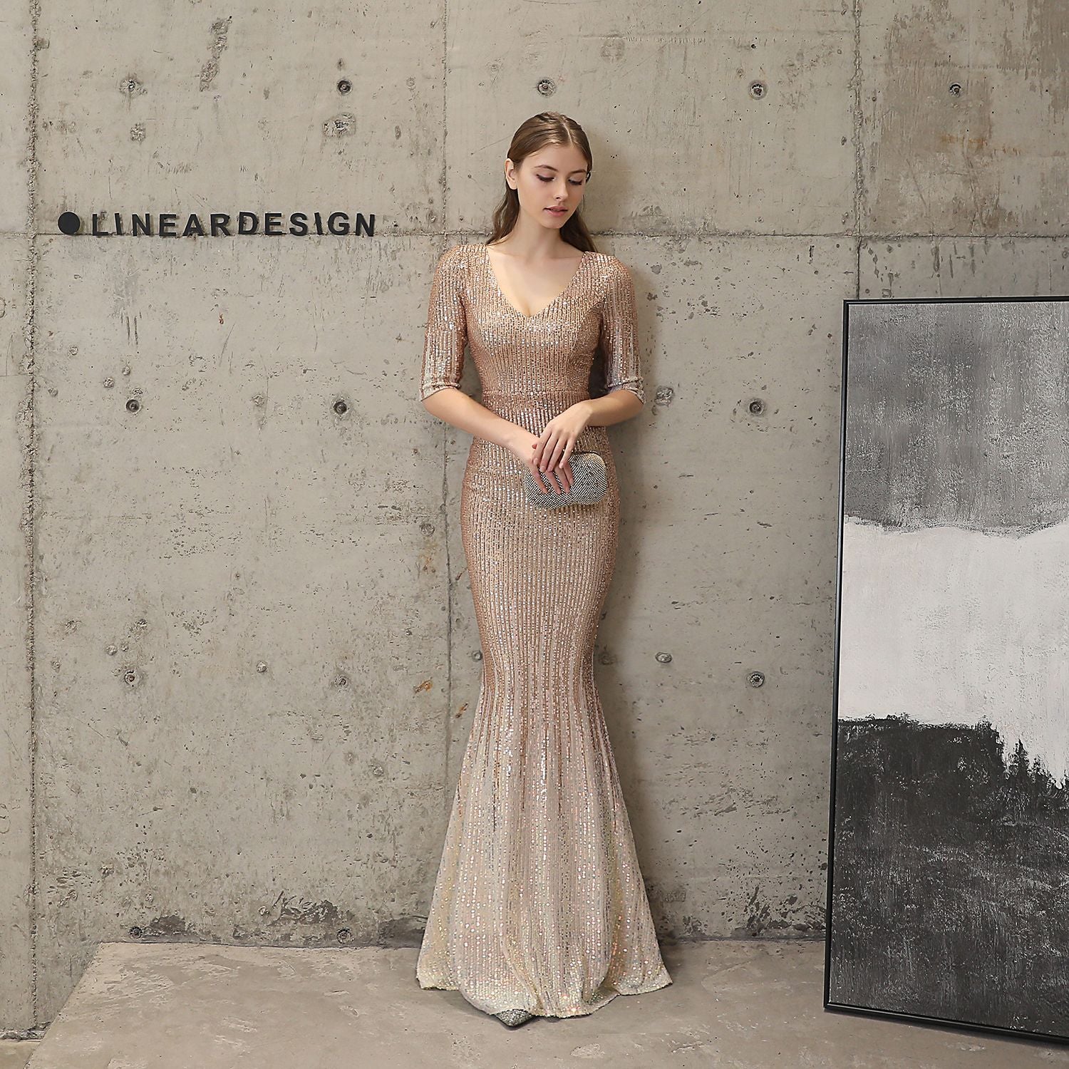 Women Sequins Long Banquet Slim Fishtail Elegant  Evening Dress 7