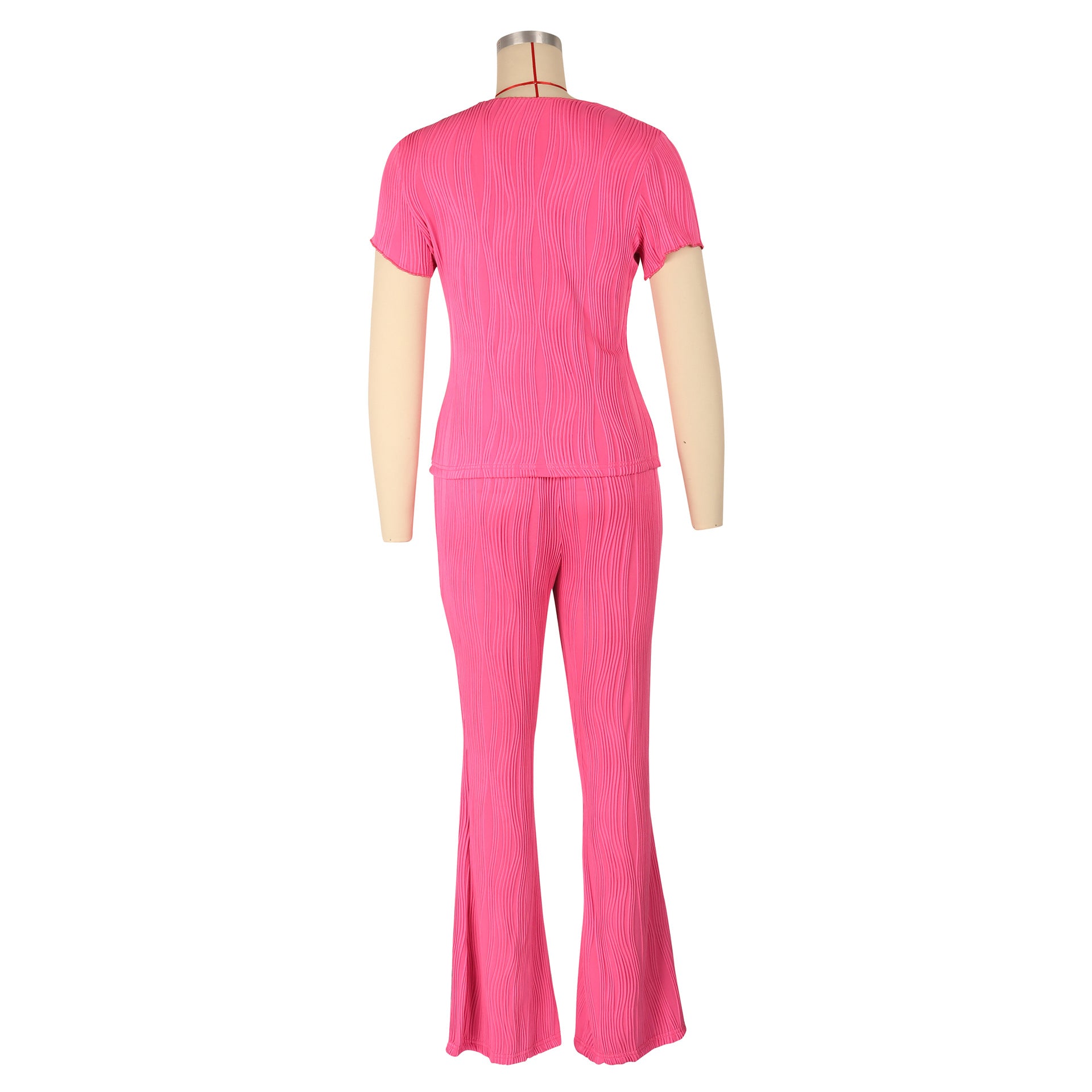 Women Casual Ribbed Summer Short Sleeve Top and Pants Two-Piece Set 30