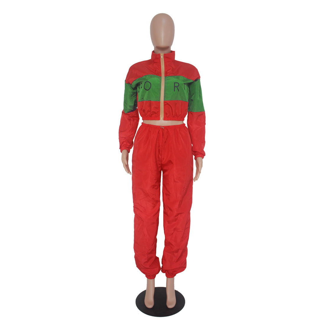 Women's Letter Print Color Block Patchwork Trench Hoodies Pants Set 23