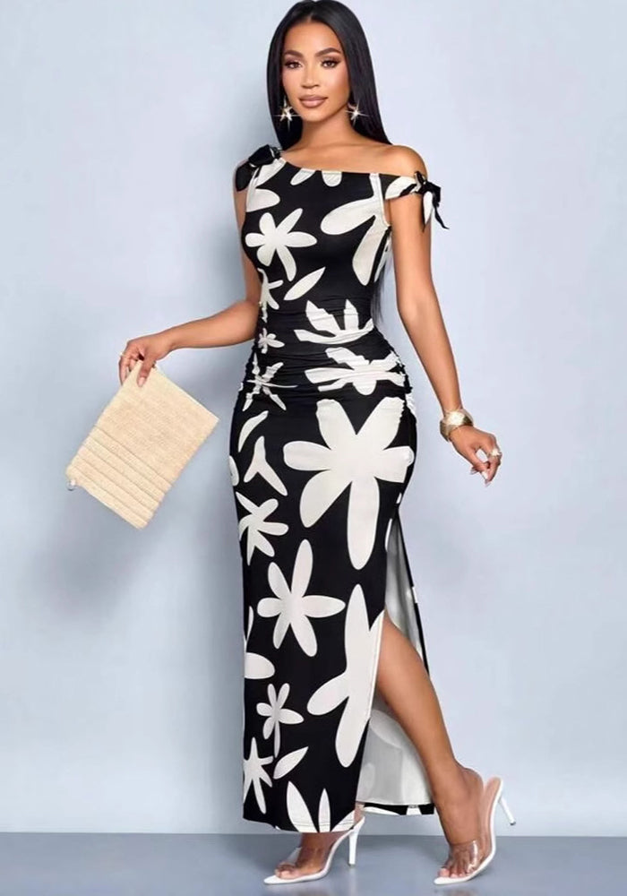 Women Floral One Shoulder Ruffle Dress