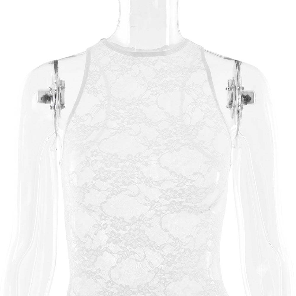 Women Summer Lace Irregular See-Through Sexy Slit Dress 13