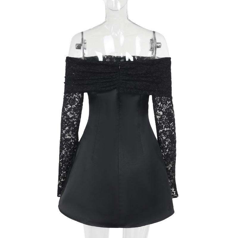 Autumn Chic Sexy Slim Off Shoulder Lace A-line Dress 8