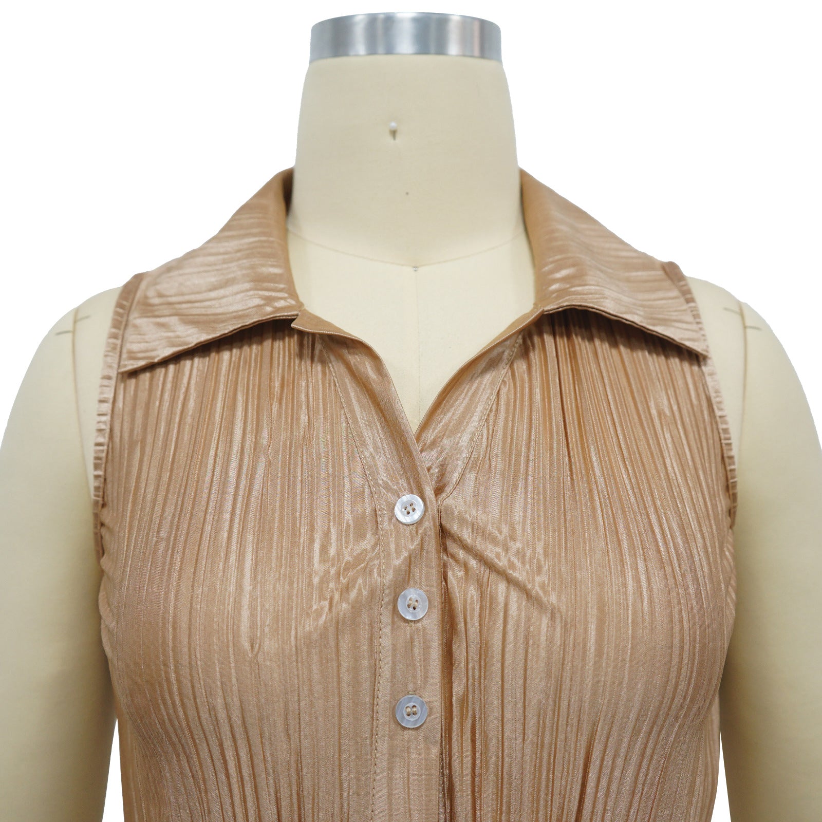 Fashion Women's Sleeveless Slit Pleated Casual Two-Piece Pants Set 10