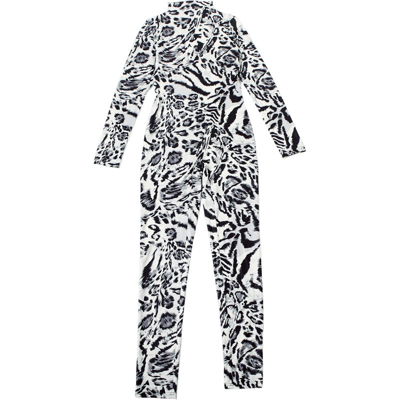 Autumn Women's Fashion Leopard Print Semi-High Neck Sexy Tight Fitting Jumpsuit 12
