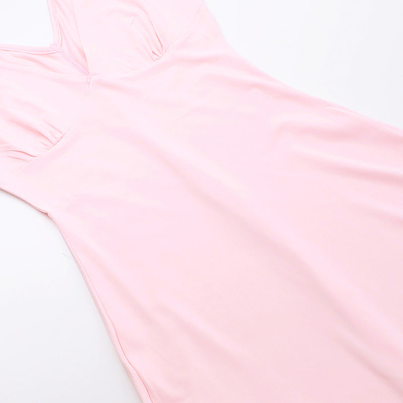 Women Spring Summer Sexy V-Neck Lotus Leaf Split Suspender Maxi Dress 31