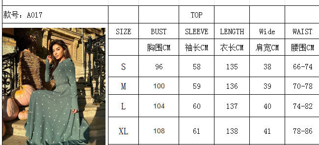 Autumn Fashion Chic Printed Long Sleeve High Waist Belted Women's Long Dress 10