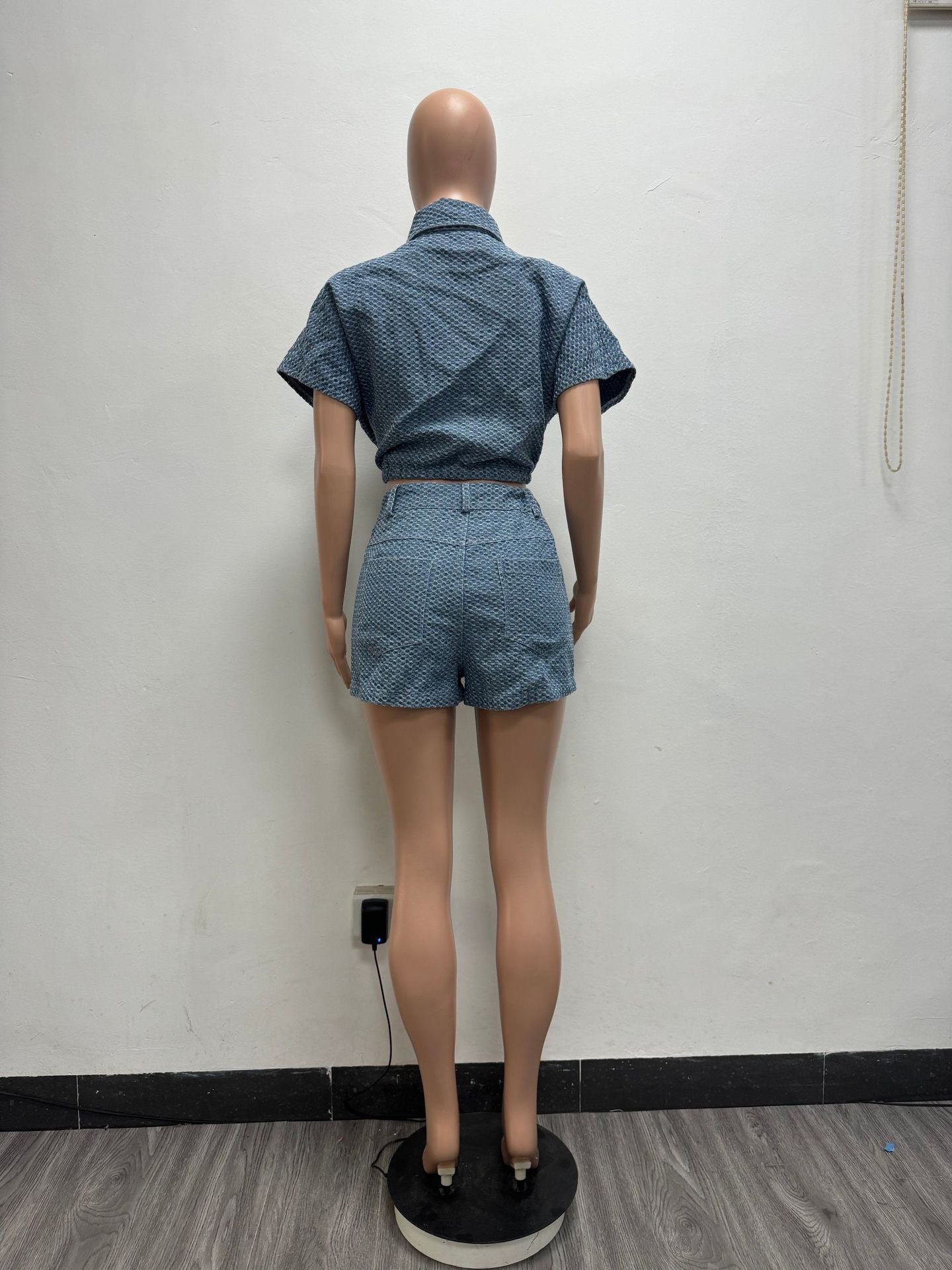 Women Summer Casual Denim Top and Shorts Two Piece Set 8